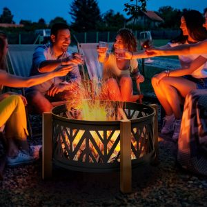 Outsunny 31" Outdoor Fire pit, 2-in-1 Wood Burning Fire Pit Brazier with Lid, BBQ Grill, Poker for Backyard, Camping, Black - Image 8