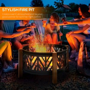Outsunny 31" Outdoor Fire pit, 2-in-1 Wood Burning Fire Pit Brazier with Lid, BBQ Grill, Poker for Backyard, Camping, Black - Image 9