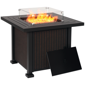 Outsunny 32" Propane Gas Fire Pit Table, 50,000 BTU Square Patio Table with Fire Pit, Wind Guard, Lid, CSA Certified, Black - Image 11