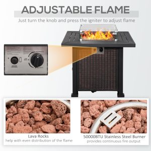 Outsunny 32" Propane Gas Fire Pit Table, 50,000 BTU Square Patio Table with Fire Pit, Wind Guard, Lid, CSA Certified, Black - Image 6