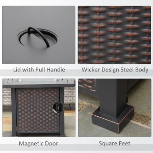 Outsunny 32" Propane Gas Fire Pit Table, 50,000 BTU Square Patio Table with Fire Pit, Wind Guard, Lid, CSA Certified, Black - Image 7