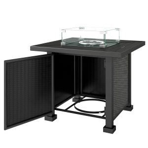 Outsunny 32" Propane Gas Fire Pit Table, 50,000 BTU Square Patio Table with Fire Pit, Wind Guard, Lid, CSA Certified, Black - Image 2