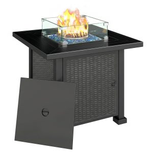 Outsunny 32" Propane Gas Fire Pit Table, 50,000 BTU Square Patio Table with Fire Pit, Wind Guard, Lid, CSA Certified, Black - Image 11