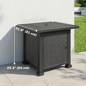 Outsunny 32" Propane Gas Fire Pit Table, 50,000 BTU Square Patio Table with Fire Pit, Wind Guard, Lid, CSA Certified, Black - Image 3