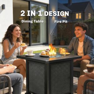 Outsunny 32" Propane Gas Fire Pit Table, 50,000 BTU Square Patio Table with Fire Pit, Wind Guard, Lid, CSA Certified, Black - Image 4