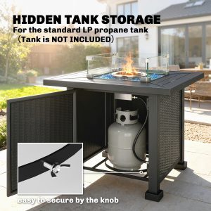 Outsunny 32" Propane Gas Fire Pit Table, 50,000 BTU Square Patio Table with Fire Pit, Wind Guard, Lid, CSA Certified, Black - Image 5