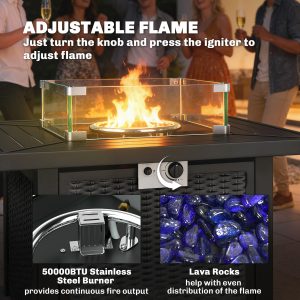 Outsunny 32" Propane Gas Fire Pit Table, 50,000 BTU Square Patio Table with Fire Pit, Wind Guard, Lid, CSA Certified, Black - Image 6