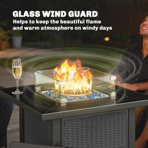 Outsunny 32" Propane Gas Fire Pit Table, 50,000 BTU Square Patio Table with Fire Pit, Wind Guard, Lid, CSA Certified, Black - Image 7