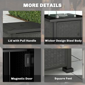 Outsunny 32" Propane Gas Fire Pit Table, 50,000 BTU Square Patio Table with Fire Pit, Wind Guard, Lid, CSA Certified, Black - Image 9