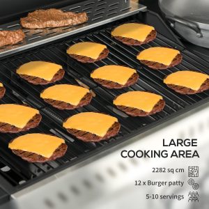 Outsunny 38,000 BTU Propane Gas Grill BBQ Cart with 3 Main Burners, 1 Side Burner, with Warming Rack, Side Prep Tables, Black - Image 4