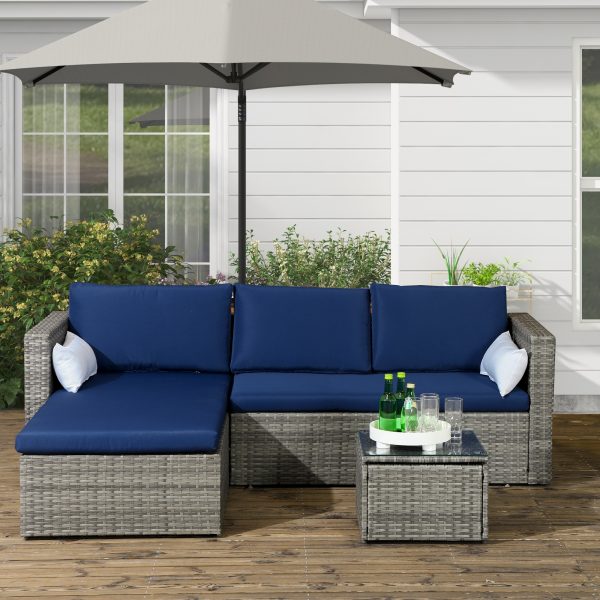 Outsunny 3pcs Modern Rattan Sofa Set, Wicker Patio Furniture Set with Coffee Table, Cushions, Pillows - Image 1