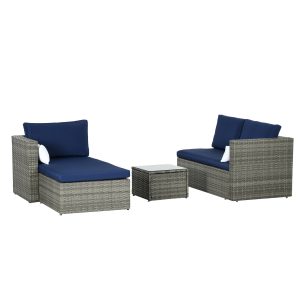 Outsunny 3pcs Modern Rattan Sofa Set, Wicker Patio Furniture Set with Coffee Table, Cushions, Pillows - Image 11
