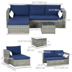 Outsunny 3pcs Modern Rattan Sofa Set, Wicker Patio Furniture Set with Coffee Table, Cushions, Pillows - Image 3