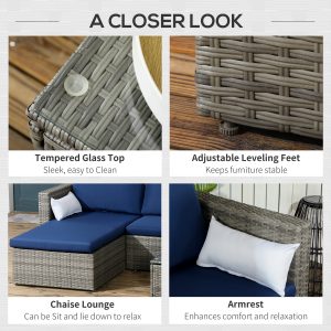 Outsunny 3pcs Modern Rattan Sofa Set, Wicker Patio Furniture Set with Coffee Table, Cushions, Pillows - Image 6