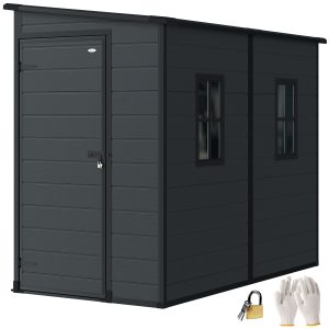 Outsunny 4.3' x 8' Outdoor Storage Shed with Floor, Garden Shed with Lockable Doors and Windows, Dark Grey - Image 11