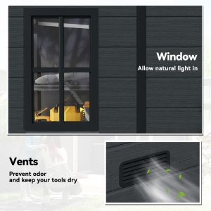 Outsunny 4.3' x 8' Outdoor Storage Shed with Floor, Garden Shed with Lockable Doors and Windows, Dark Grey - Image 5