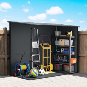 Outsunny 4.3' x 8' Outdoor Storage Shed with Floor, Garden Shed with Lockable Doors and Windows, Dark Grey - Image 10