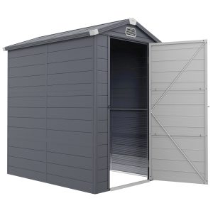 Outsunny 4.5' x 6' Garden Storage Shed with Latch Door, Vents, Sloped Roof, Light Grey - Image 11