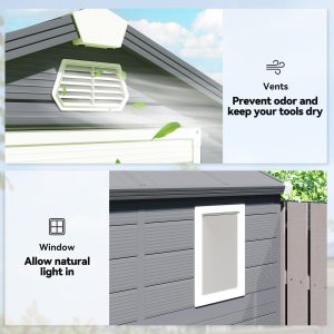 Outsunny 4.5' x 6' Garden Storage Shed with Latch Door, Vents, Sloped Roof, Light Grey - Image 6