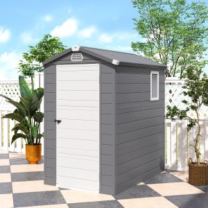 Outsunny 4.5' x 6' Garden Storage Shed with Latch Door, Vents, Sloped Roof, Light Grey - Image 9