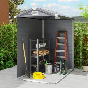 Outsunny 4.5' x 6' Garden Storage Shed with Latch Door, Vents, Sloped Roof, Light Grey - Image 10