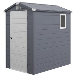 Outsunny 4.5' x 6' Plastic Garden Storage Shed with Latch Door, Vents, Sloped Roof, Dark Grey - Image 2