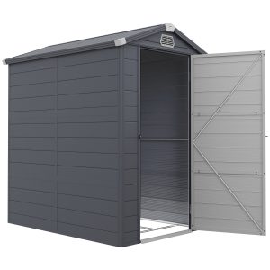 Outsunny 4.5' x 6' Plastic Garden Storage Shed with Latch Door, Vents, Sloped Roof, Dark Grey - Image 11