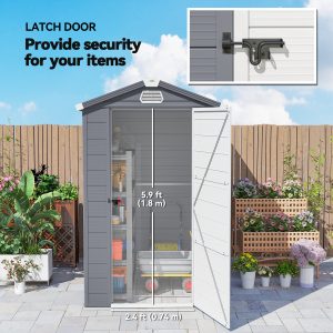 Outsunny 4.5' x 6' Plastic Garden Storage Shed with Latch Door, Vents, Sloped Roof, Dark Grey - Image 6