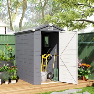 Outsunny 4.5' x 6' Plastic Garden Storage Shed with Latch Door, Vents, Sloped Roof, Dark Grey - Image 8