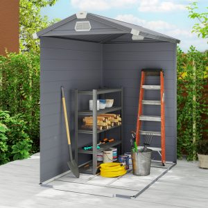 Outsunny 4.5' x 6' Plastic Garden Storage Shed with Latch Door, Vents, Sloped Roof, Dark Grey - Image 9