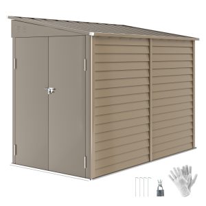 Outsunny 4.6' x 9' Steel Outdoor Storage Shed, Lean to Shed, Metal Tool House with Foundation Kit, Lockable Doors, Gloves and 2 Air Vents for Backyard, Patio, Lawn, Brown - Image 11