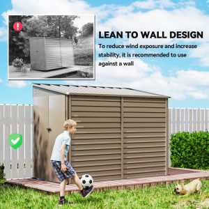 Outsunny 4.6' x 9' Steel Outdoor Storage Shed, Lean to Shed, Metal Tool House with Foundation Kit, Lockable Doors, Gloves and 2 Air Vents for Backyard, Patio, Lawn, Brown - Image 16