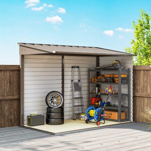 Outsunny 4.6' x 9' Steel Outdoor Storage Shed, Lean to Shed, Metal Tool House with Foundation Kit, Lockable Doors, Gloves and 2 Air Vents for Backyard, Patio, Lawn, Brown - Image 20