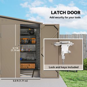 Outsunny 4.6' x 9' Steel Outdoor Storage Shed, Lean to Shed, Metal Tool House with Foundation Kit, Lockable Doors, Gloves and 2 Air Vents for Backyard, Patio, Lawn, Brown - Image 7