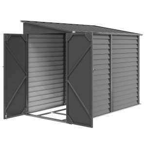 Outsunny 4.6' x 9' Steel Outdoor Storage Shed, Lean to Shed, Metal Tool House with Foundation Kit, Lockable Doors, Gloves and 2 Air Vents for Backyard, Patio, Lawn, Dark Grey - Image 2