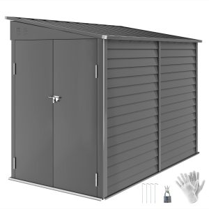 Outsunny 4.6' x 9' Steel Outdoor Storage Shed, Lean to Shed, Metal Tool House with Foundation Kit, Lockable Doors, Gloves and 2 Air Vents for Backyard, Patio, Lawn, Dark Grey - Image 21
