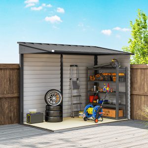 Outsunny 4.6' x 9' Steel Outdoor Storage Shed, Lean to Shed, Metal Tool House with Foundation Kit, Lockable Doors, Gloves and 2 Air Vents for Backyard, Patio, Lawn, Dark Grey - Image 20