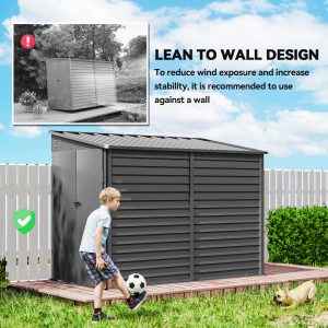Outsunny 4.6' x 9' Steel Outdoor Storage Shed, Lean to Shed, Metal Tool House with Foundation Kit, Lockable Doors, Gloves and 2 Air Vents for Backyard, Patio, Lawn, Dark Grey - Image 6