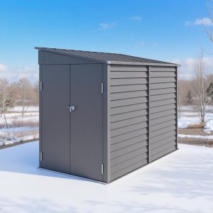 Outsunny 4.6' x 9' Steel Outdoor Storage Shed, Lean to Shed, Metal Tool House with Foundation Kit, Lockable Doors, Gloves and 2 Air Vents for Backyard, Patio, Lawn, Grey - Image 1
