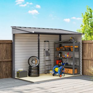 Outsunny 4.6' x 9' Steel Outdoor Storage Shed, Lean to Shed, Metal Tool House with Foundation Kit, Lockable Doors, Gloves and 2 Air Vents for Backyard, Patio, Lawn, Grey - Image 12
