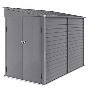 Outsunny 4.6' x 9' Steel Outdoor Storage Shed, Lean to Shed, Metal Tool House with Foundation Kit, Lockable Doors, Gloves and 2 Air Vents for Backyard, Patio, Lawn, Grey - Image 14