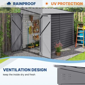 Outsunny 4.6' x 9' Steel Outdoor Storage Shed, Lean to Shed, Metal Tool House with Foundation Kit, Lockable Doors, Gloves and 2 Air Vents for Backyard, Patio, Lawn, Grey - Image 5