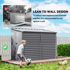 Outsunny 4.6' x 9' Steel Outdoor Storage Shed, Lean to Shed, Metal Tool House with Foundation Kit, Lockable Doors, Gloves and 2 Air Vents for Backyard, Patio, Lawn, Grey - Image 7