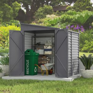Outsunny 4.6' x 9' Steel Outdoor Storage Shed, Lean to Shed, Metal Tool House with Foundation Kit, Lockable Doors, Gloves and 2 Air Vents for Backyard, Patio, Lawn, Grey - Image 9
