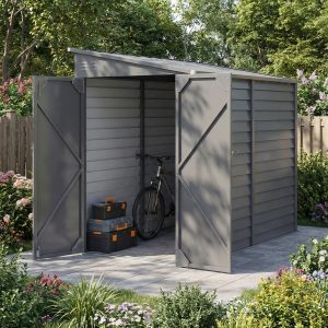 Outsunny 4.6' x 9' Steel Outdoor Storage Shed, Lean to Shed, Metal Tool House with Foundation Kit, Lockable Doors, Gloves and 2 Air Vents for Backyard, Patio, Lawn, Grey - Image 10