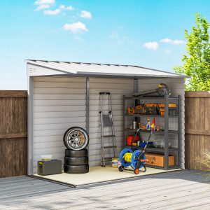 Outsunny 4.6' x 9' Steel Outdoor Storage Shed, Lean to Shed, Metal Tool House with Foundation Kit, Lockable Doors, Gloves and 2 Air Vents for Backyard, Patio, Lawn, White - Image 10