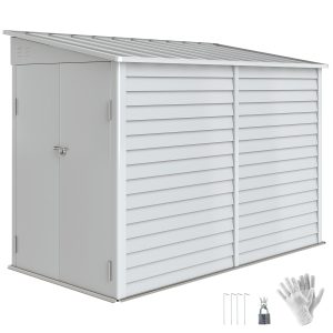 Outsunny 4.6' x 9' Steel Outdoor Storage Shed, Lean to Shed, Metal Tool House with Foundation Kit, Lockable Doors, Gloves and 2 Air Vents for Backyard, Patio, Lawn, White - Image 11