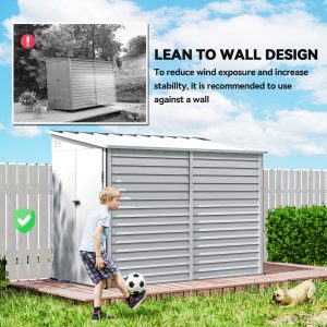 Outsunny 4.6' x 9' Steel Outdoor Storage Shed, Lean to Shed, Metal Tool House with Foundation Kit, Lockable Doors, Gloves and 2 Air Vents for Backyard, Patio, Lawn, White - Image 16
