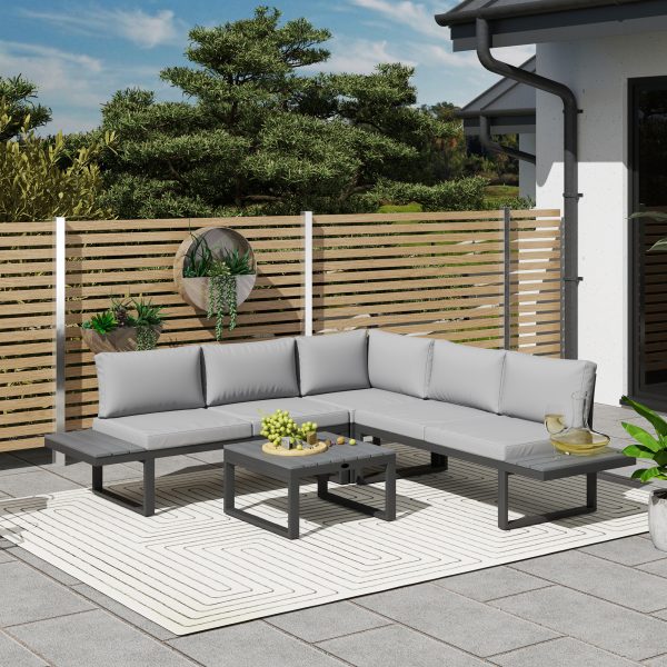 Outsunny 4 Pieces Outdoor Patio Furniture Set, 5-Level Reclining Garden Corner Sofa Set, Outdoor Lounge Conversation Sectional - Image 1