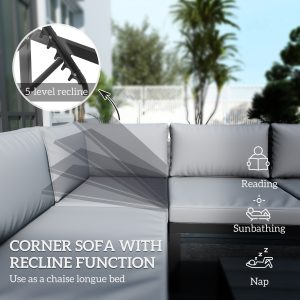 Outsunny 4 Pieces Outdoor Patio Furniture Set, 5-Level Reclining Garden Corner Sofa Set, Outdoor Lounge Conversation Sectional - Image 15